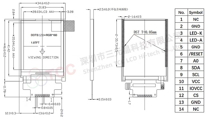 1-8-Inch-TFT-Panel-128-160-Pixels-Spi-Interface-14-Pin-FPC-Soldering-LCD-Screen-Module